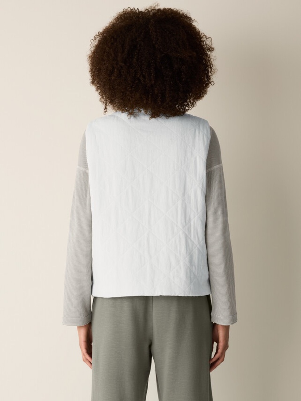 Eileen Fisher Organic Linen Cotton Crepe Quilted Vest M Quiet Luxury Minimalist - Picture 2 of 15
